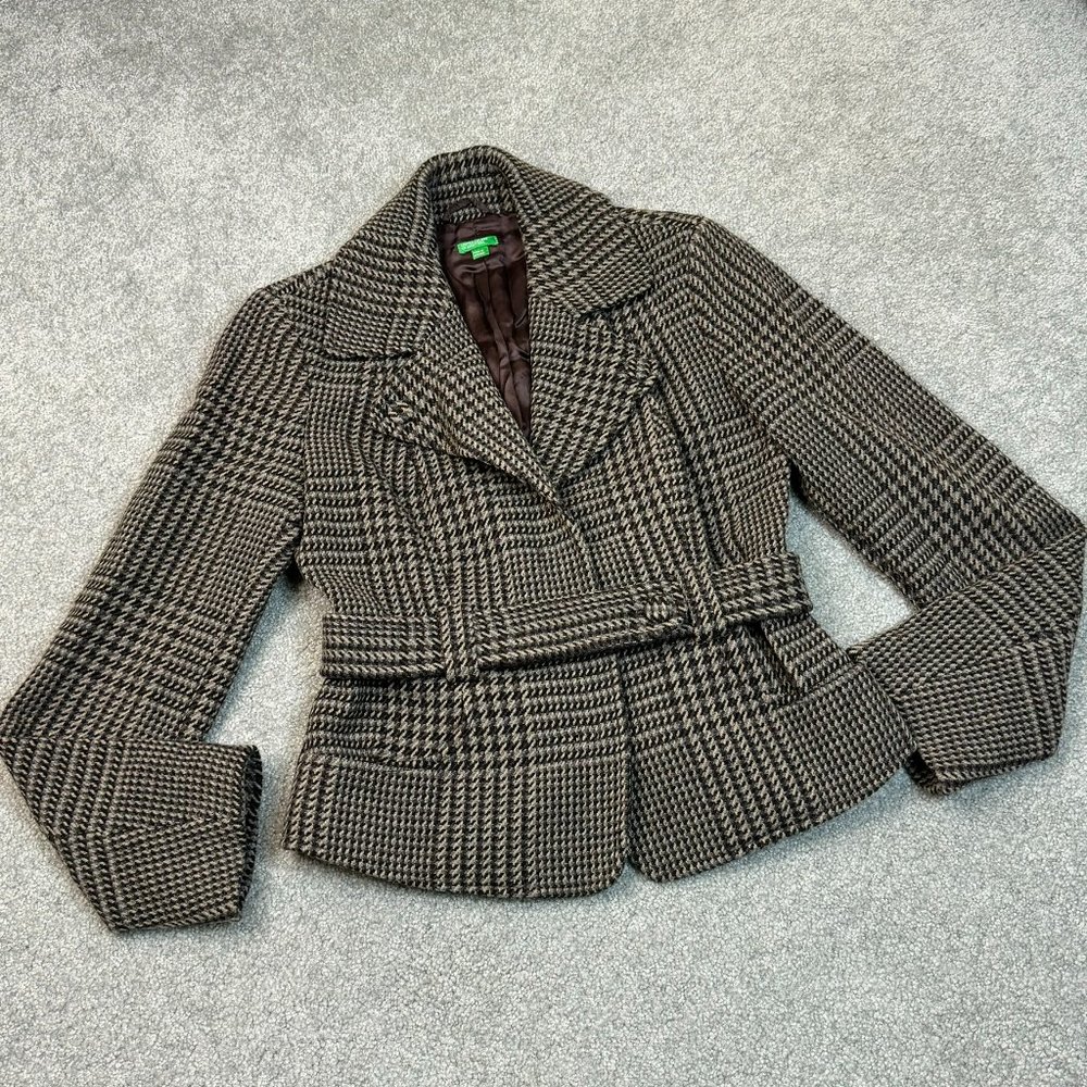 United Colors of Benetton Houndstooth Heavy Belted Blazer Jacket US 6    - Y1767